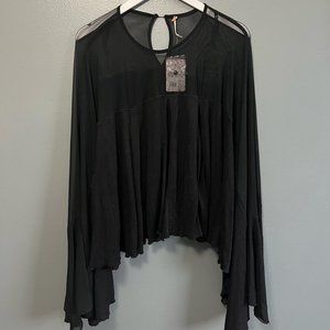 Free People Bat Wing Long-Sleeve Top, Medium, Black